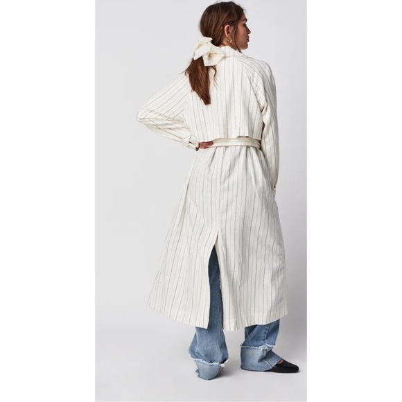 Free People We The Free Melia Mac Pinstripe Trench Coat Ivory - Picture 4 of 8